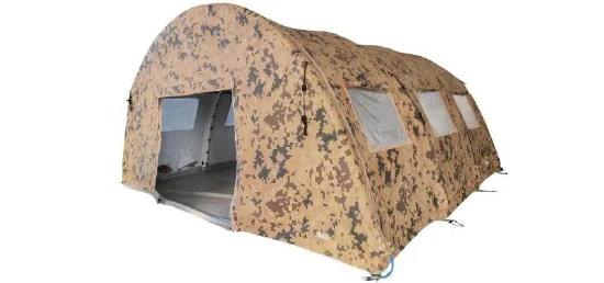 Camouflage 36 m² high-pressure inflatable tent with arched air ribs