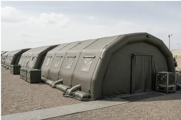Illustrative field accommodation air-beam shelter