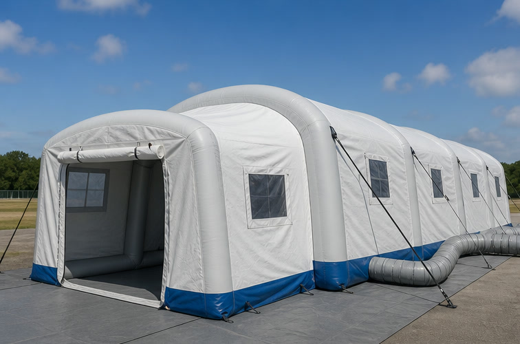 Illustrative inflatable medical triage and intake shelter exterior