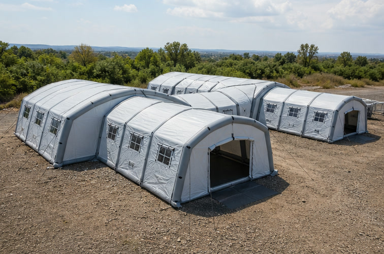 Concept illustration of connected inflatable shelter modules